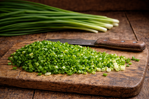 Chopped Egyptian Walking Onion greens.