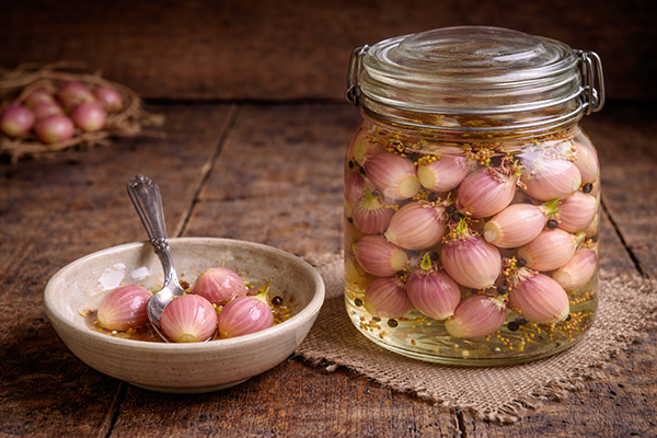 Pickled Egyptian Walking Onion topsets.